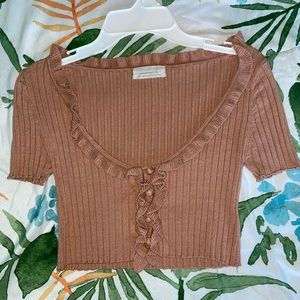 Brown Urban Outfitters Short Sleeve Blouse